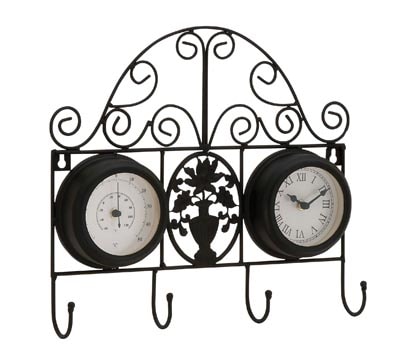 Wall Clock with Thermometer and Hooks