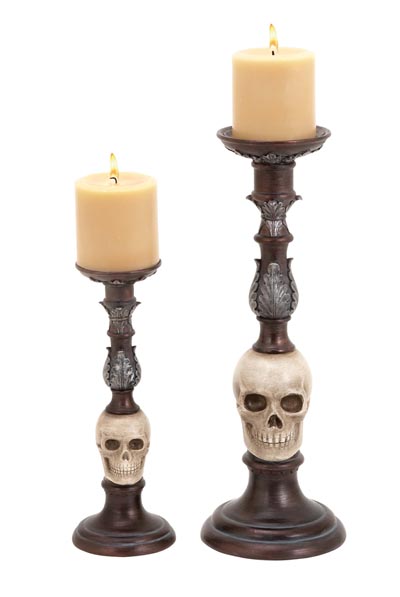 Set of 2 Skull Candlesticks