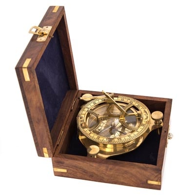 Details about / Solid Brass Sundial Push compass with Leather Case