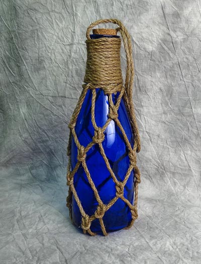 Blue Glass Bottle with Rope - Globe Imports
