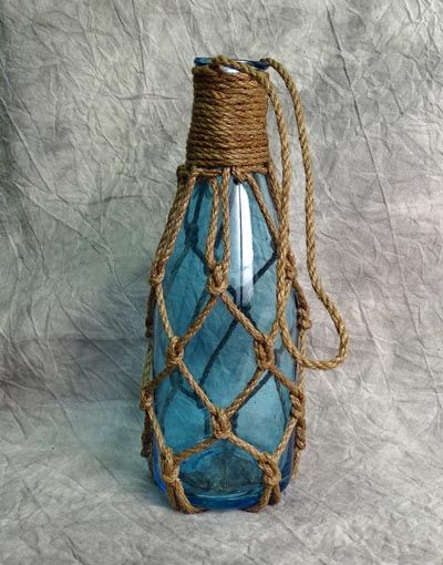 Aqua Glass Bottle with Rope - Globe Imports