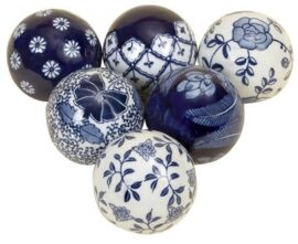 Set of 6 Blue & White China Balls