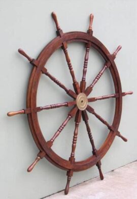 72 Inch Wood and Brass Ship Wheel