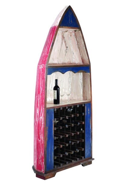 Wooden Boat Shaped Wine Cabinet - Globe Imports
