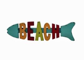 Wooden Fish Shaped Beach Sign - Globe Imports