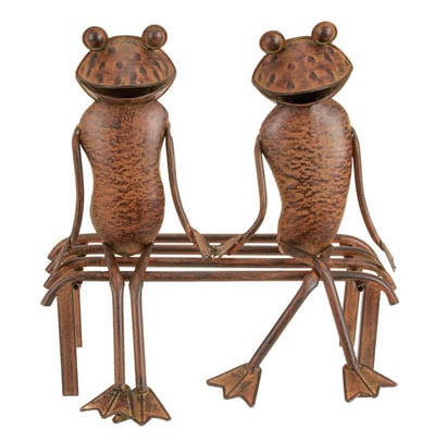 Frogs on Bench Metal Art