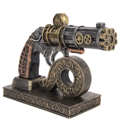 STEAMPUNK ~ NEW ~ 8 Barrel Pistol Gun w/ Display Stand 7.5" Bronze Figurine 