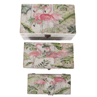 Set of 3 Flamingo Boxes - Globe Imports