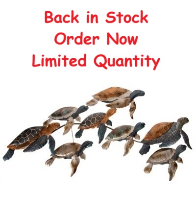 41 1/4 Inches Wide x 22 Inches High Metal Turtles Wall Sculpture