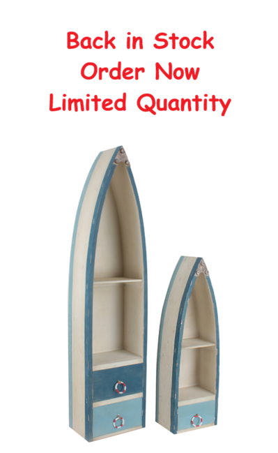 Big Boat 60" High x 14 1/4" Wide x 9 1/2" Deep Small Boat 38" High x 11 1/2" Wide x 8 1/2" Deep Set of 2 Tall Wooden Boat Cabinets