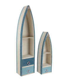 Big Boat 60" High x 14 1/4" Wide x 9 1/2" Deep Small Boat 38" High x 11 1/2" Wide x 8 1/2" Deep Set of 2 Tall Wooden Boat Cabinets