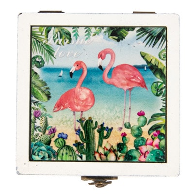 Wood & Ceramic Flamingo Box - Globe Imports