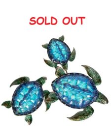 26 1/2 Inches High x 24 3/4 Inches Wide Blue Metal Wall Three Turtle Decor