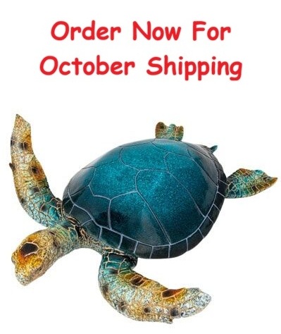 22 1/2 Inches Long x 20 1/2 Inches Wide Blue Polystone Turtle Figurine