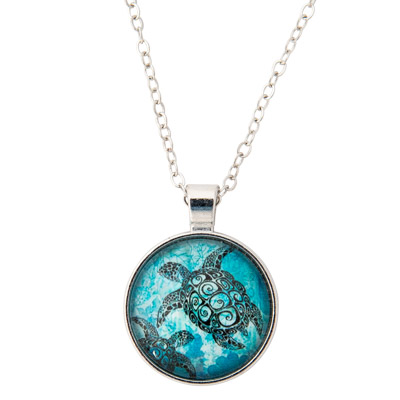 Round Pendant Sea Turtle Necklace - Globe Imports