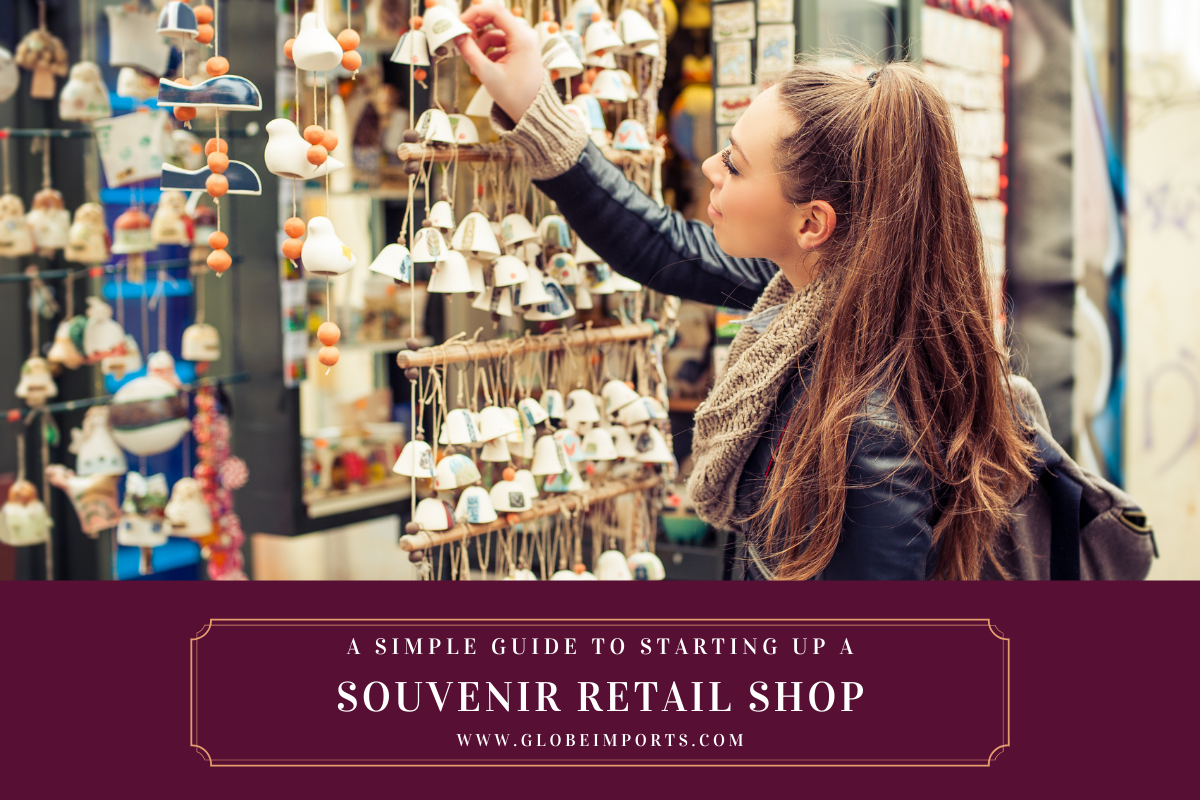 Woman shopping in souvenir shop for wholesale home decor from Globe Imports