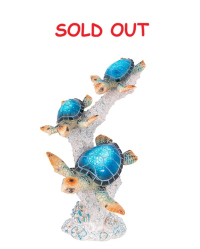 9 1/2 Inches High Triple Sea Turtles on Coral