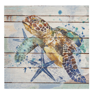 11 3/4 Inches x 11 3/4 Inches Wooden Turtle Wall Art - Globe Imports