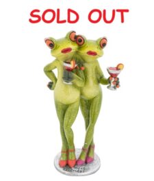 7 1/4 Inches High Two Lady Frogs Holding Cocktails