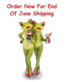 7 1/4 Inches High Two Lady Frogs Holding Cocktails