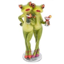 7 1/4 Inches High Two Lady Frogs Holding Cocktails