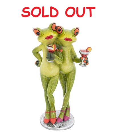 7 1/4 Inches High Two Lady Frogs Holding Cocktails