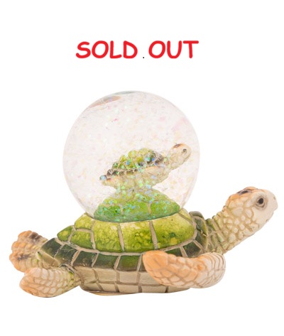3 1/2 Inches Long Green Turtle With Snow Globe