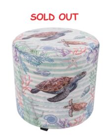15 3/4 Inches Wide Round Leatherette Striped Turtle Stool