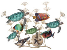 48 Inches Wide x 32 1/2 Inches High Turtles and Fish Metal Wall Decor