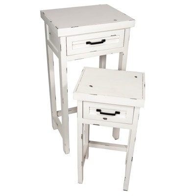 Set of Two White Tables with Drawers
