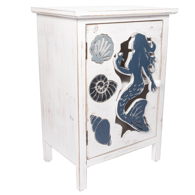28 1/4 Inches High x 20 Inches Wide x 13 3/4 Inches Deep Mermaid and Shells Cabinet