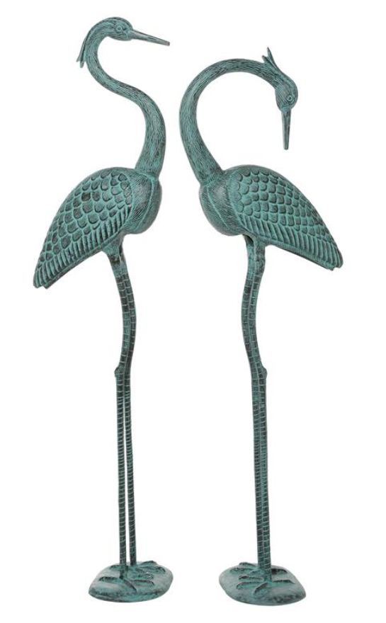 Verdigris Crane Pair