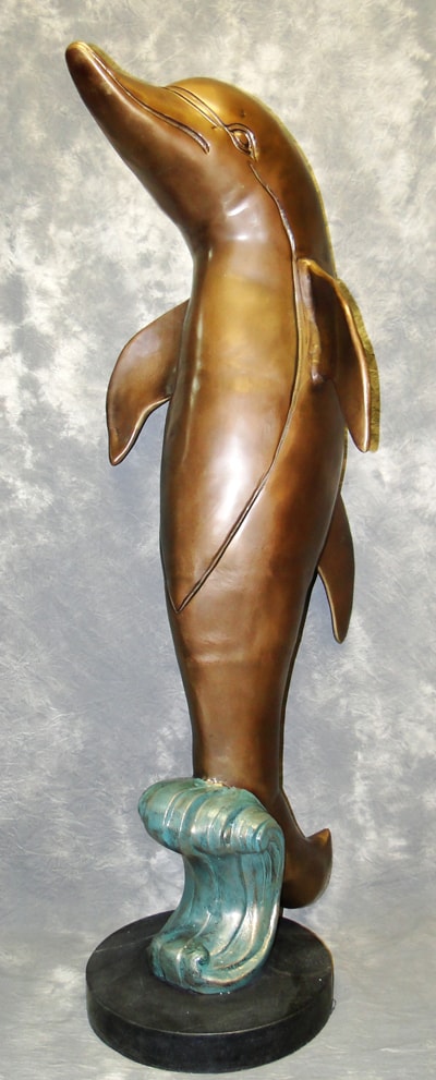 Antique Finish Standing Dolphin Statue