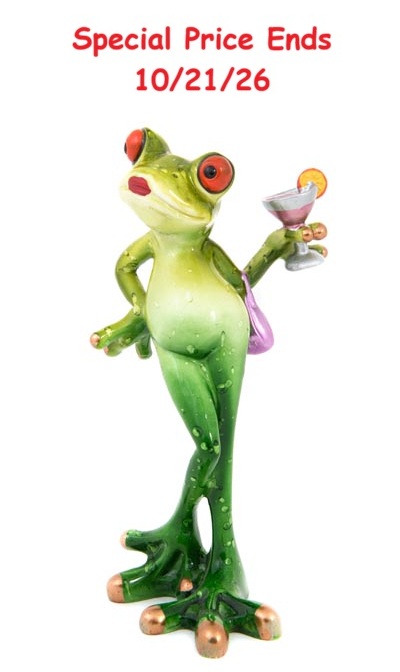 6 Inches High Lady Frog Holding a Cocktail