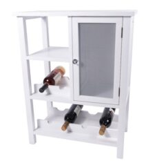 31 Inches H x 24 Inches W x 13 1/4 Inches D Distressed White Wooden Wine Cabinet