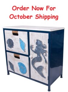 28 3/4 Inches High x 28 Inches Wide x 14 1/2 Inches Deep Wooden Mermaid and Shells Cabinet
