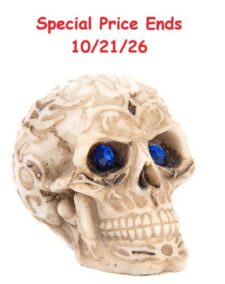 2 3/4 Inches High Carved Skull with Blue Eyes