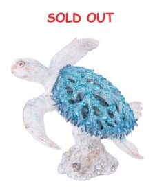 10 1/2 Inches Long Aqua Coral-Look Turtle on Coral