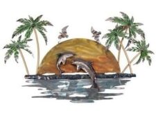 29 1/2 Inches Wide Metal Dolphins Sunset Wall Decor