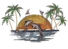 29 1/2 Inches Wide Metal Dolphins Sunset Wall Decor