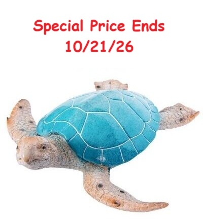 15 3/4 Inches Long Aqua Polystone Turtle Figurine