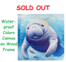 15 3/4 Inches Square Assortment of Two Manatee Water-Proof Color Canvas Print Wall Art