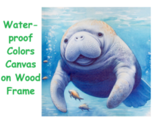 15 3/4 Inches Square Assortment of Two Manatee Water-Proof Color Canvas Print Wall Art