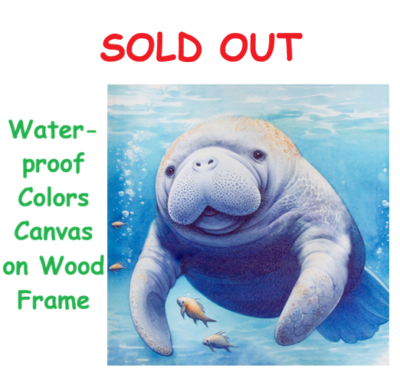 15 3/4 Inches Square Assortment of Two Manatee Water-Proof Color Canvas Print Wall Art