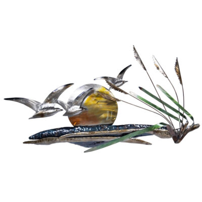 38 1/2 Inch Wide Wall Sculpture of Birds Over Dunes