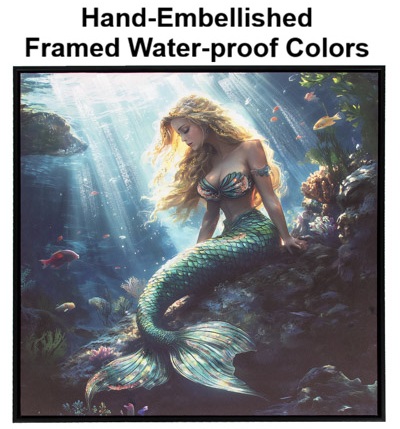 23 1/2 x 23 1/2 Inch Assortment Of Two Framed Mermaid Hand-Embellished Giclee Canvas Print