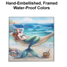 23 1/2 x 23 1/2 Inch Assortment Of Three Framed Mermaid Hand-Embellished Giclee Canvas Print