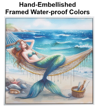 23 1/2 x 23 1/2 Inch Assortment Of Three Framed Mermaid Hand-Embellished Giclee Canvas Print