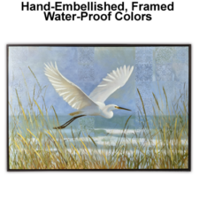 27 1/2 x 19 1/2 Inches Assortment Of Two Framed Heron Hand-Embellished Giclee Canvas Print