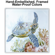 23 1/2 x 23 1/2 Inch Assortment Of Two Framed Turtle Hand-Embellished Giclee Canvas Print